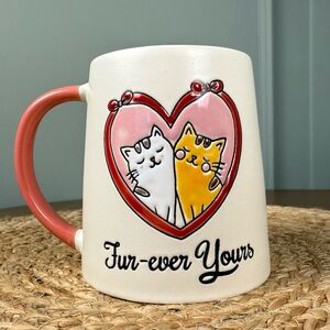 Spectrum Designz Fur-ever Yours Mug, Pink Handle, White & Tan Cat Heart, 17 Oz